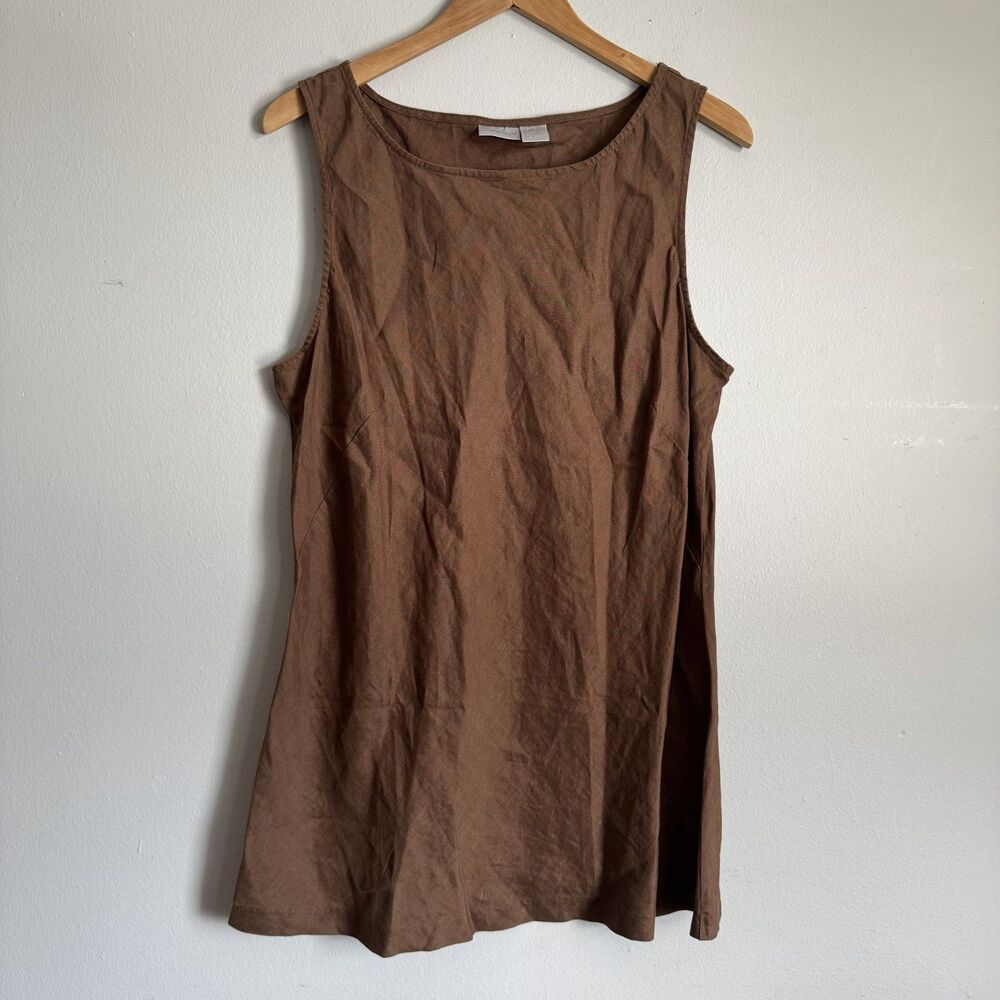 Spiegel Linen Tank Top Sz 18 Brown Smock Artsy Lagenlook Minimalist Earthy Boho